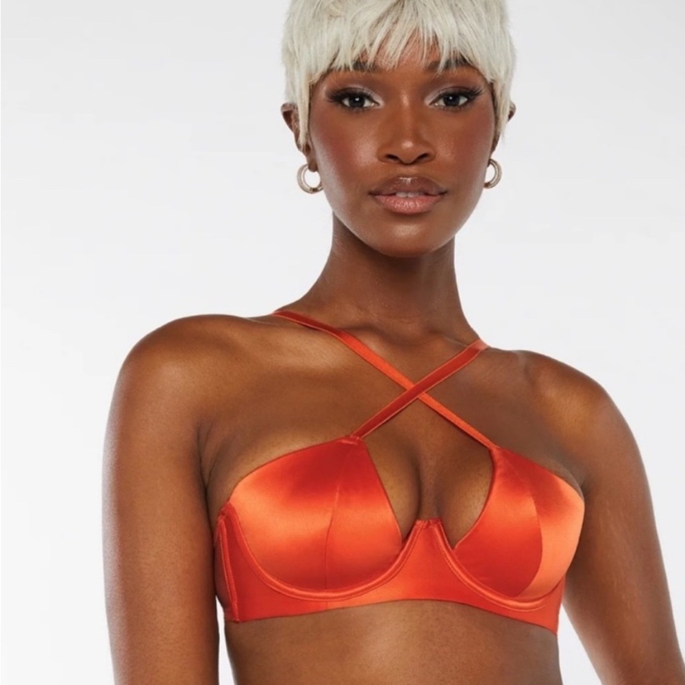 Savage X Fenty Satin Cross-Strap Bra in Bold Orange